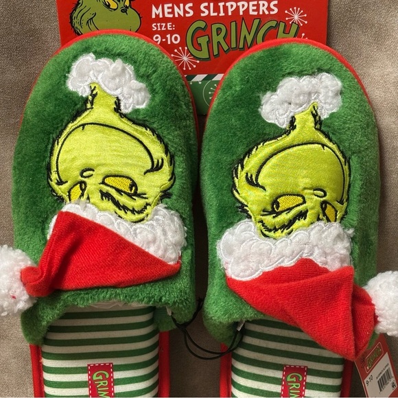 Grinch Christmas Dr Seuss Men’s Slippers Size 9-10 NEW - Picture 2 of 4